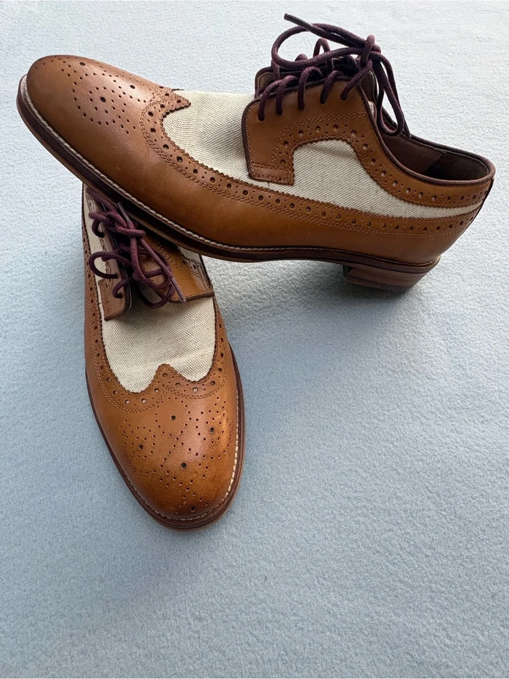 Johnston & Murphy Tan Leather Linen Wingtip Oxfords Men's 8.5M Brogue 20-3312